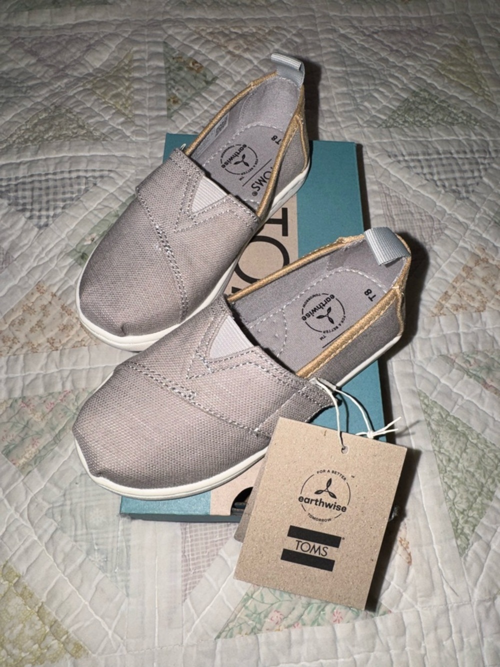 TOMS Tiny Alpargata Slip-On Shoes Gray Organic Cotton Size 8 Toddler NWT